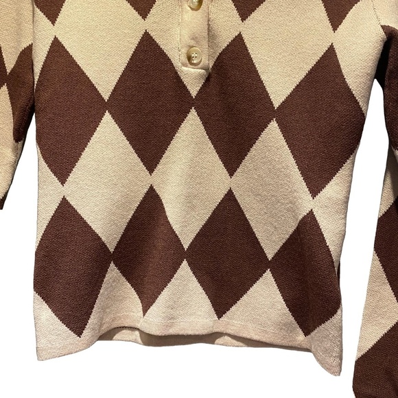 NWOT NASTY GAL Clueless Harlequin Print Fitted Polo Argyle Preppy Knit Sweater M - Picture 7 of 15